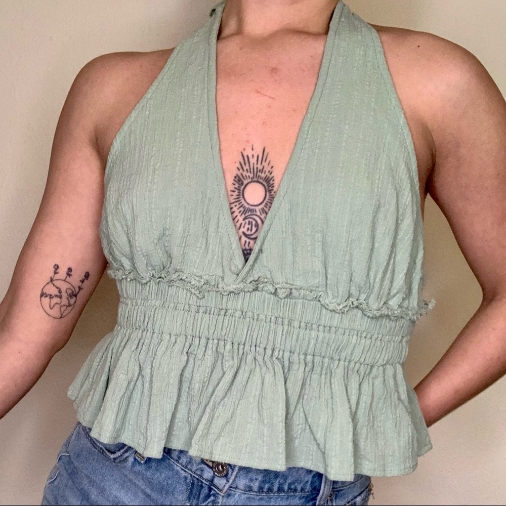 The Impeccable Pig Mint Tie Back Cropped Halter Top Size Small